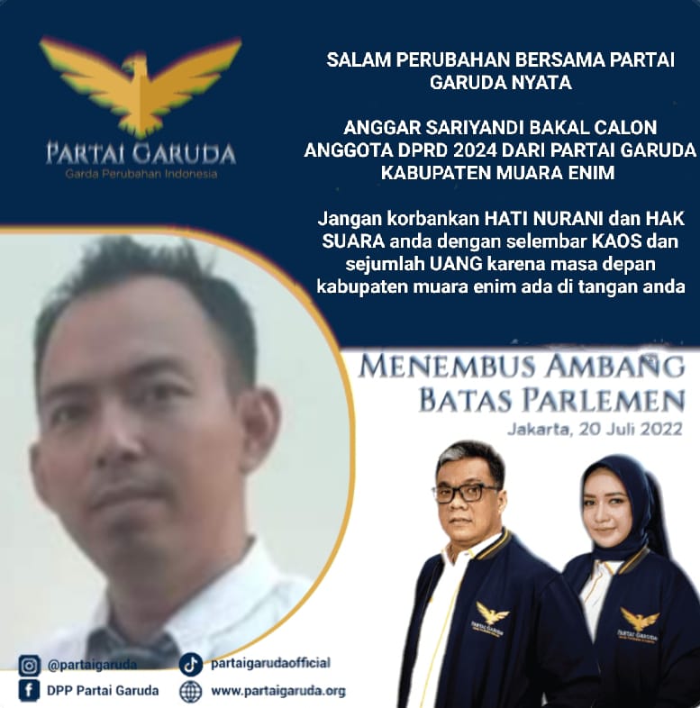 Bakal Calon DPRD Kabupaten Muara Enim Anggar Sariyandi, Wakil 2 Partai Garuda