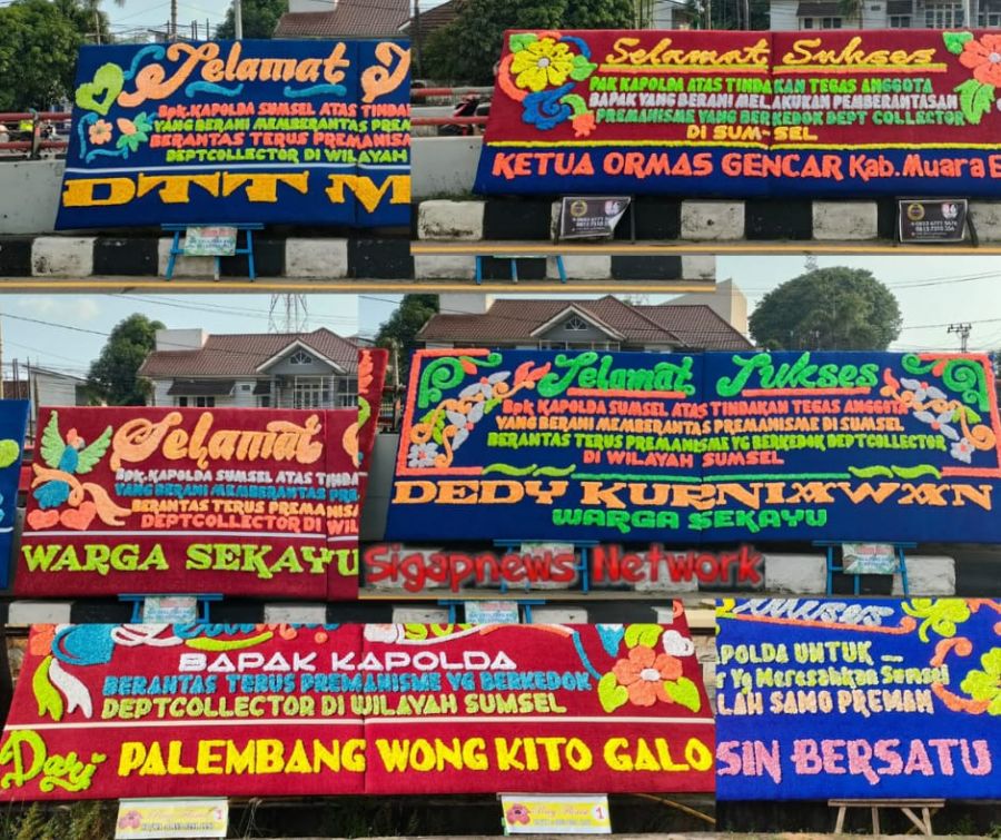 Banjir Karangan Bunga di Mapolda Sumsel,Dukung Polisi Tindak Tegas Premanisme Berkedok Debtcollektor