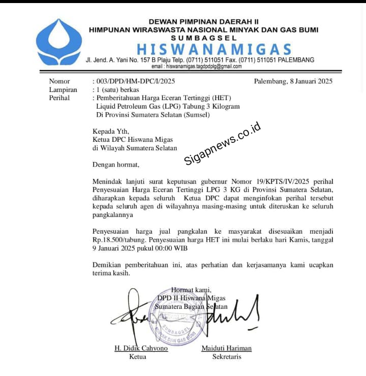 DPD II HISWANAMIGAS Tetapkan Sesuai dengan Harga Eceran Tertinggi (HET) LPG 3 KG
