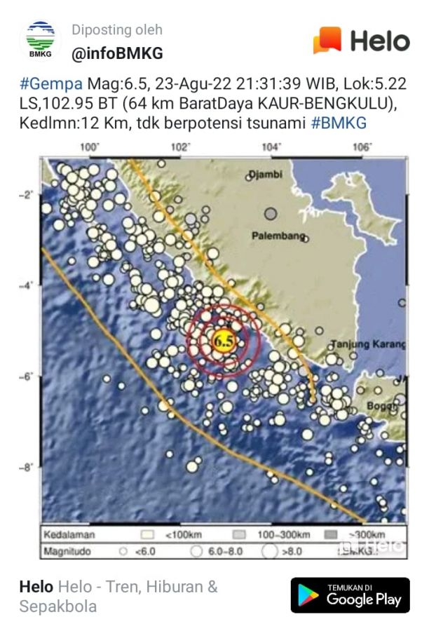 Getaran Gempa Sangat Kuat Dirasakan Warga Muara Enim