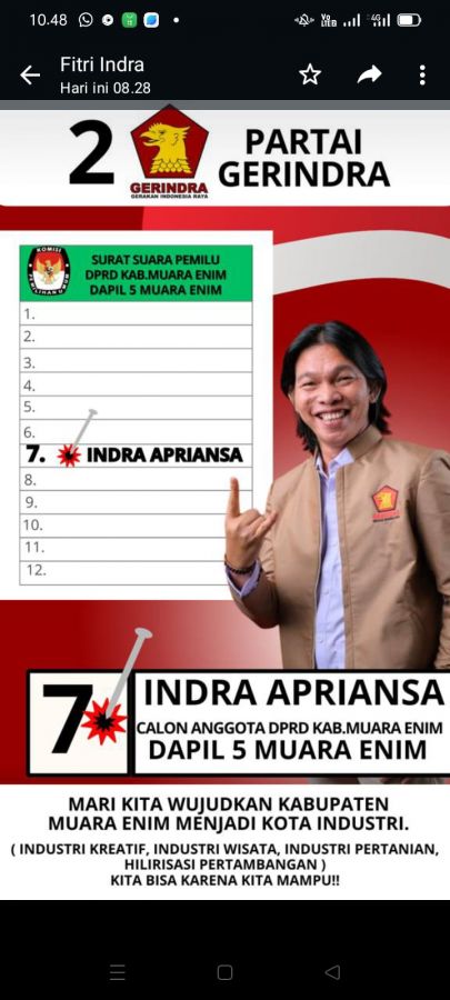 Indra Apriansa Caleg DPRD Kab. Dapil 5 dari Partai Gerindra ingin Wujudkan Muara Enim Kota Industri