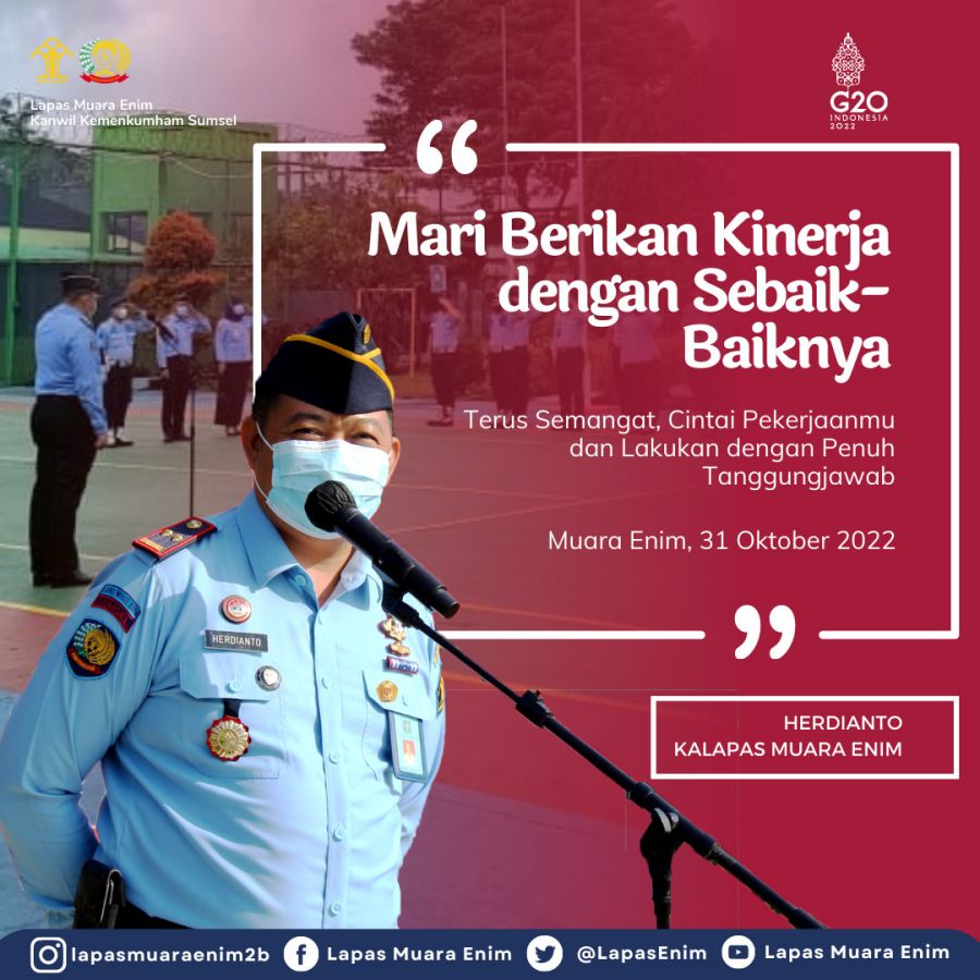 Kalapas Muara Enim Pimpin Apel Pagi Sebagai Kegiatan Rutinitas, Guna Penguatan Tugas