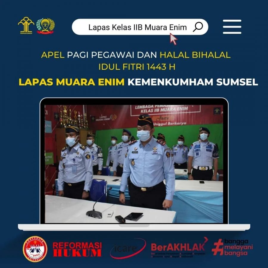 Lapas Muara Enim Ikuti Apel Pagi Pegawai Sekaligus Halal Bihalal Bersama Menkumham RI Secara Virtual