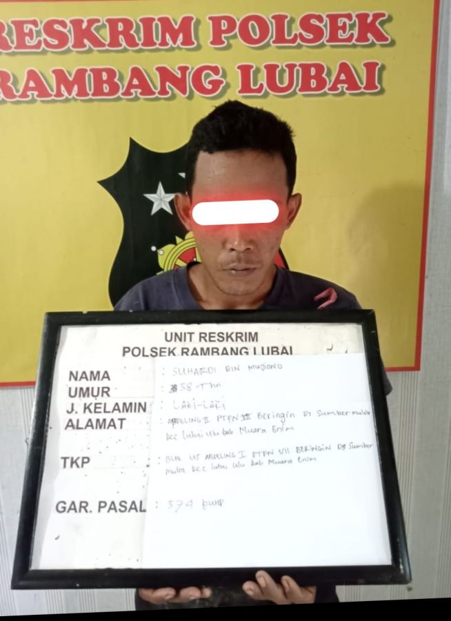 Nekat Gelapkan Getah Karet Milik PTPN7 Beringin, Pemuda Ini Di Ringkus Polisi