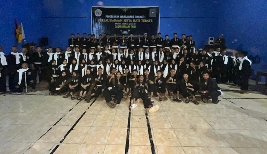 Pengesahan Warga Baru TK 1 PSHT Cabang Muara Enim 2025,  di Gedung Multifungsi desa Sumaja Makmur