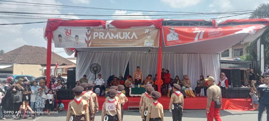 Sambut Hari Jadi Pramuka Dan HUT RI ke 77, Kwartir Ranting Lawang Kidul Adakan Gerak Jalan Pramuka