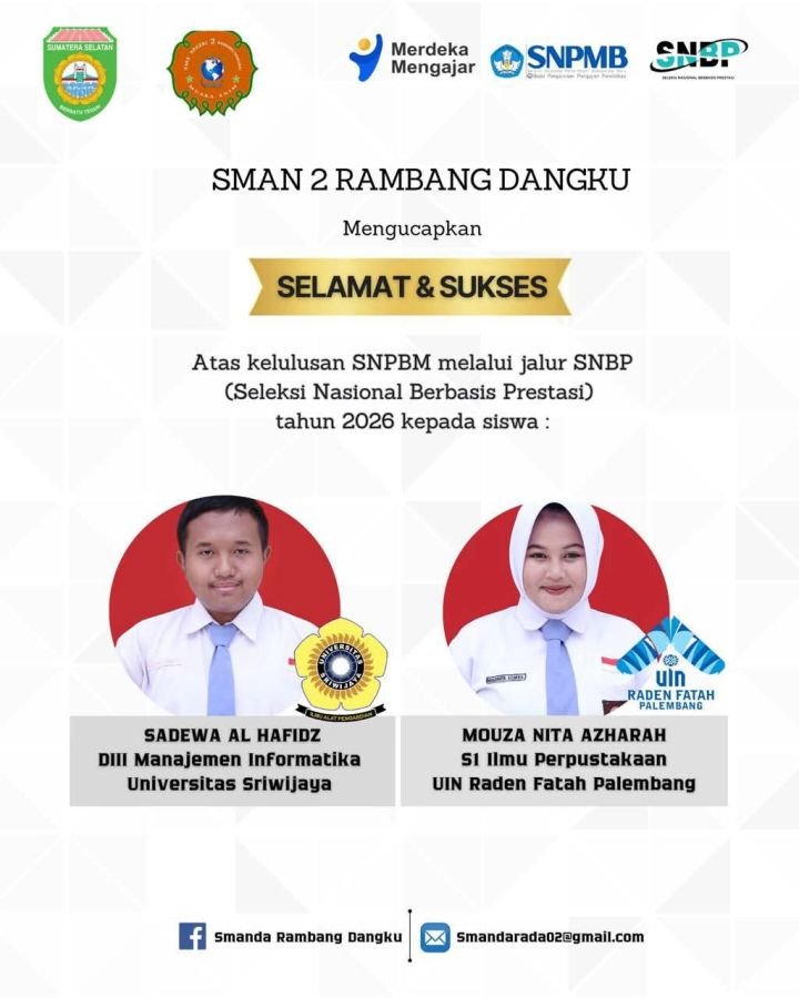 SMAN 2 Rambang Dangku Terus Melahirkan Generasi Berprestasi, Terbukti 2 Siswa/I Ini Mendapatkan SNBP