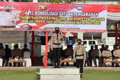 Pimpinan Apel Konsolidasi Satpam , Kapolres Aris Rusdiyanto Sampaikan 5 Pedoman Konsolidasi 